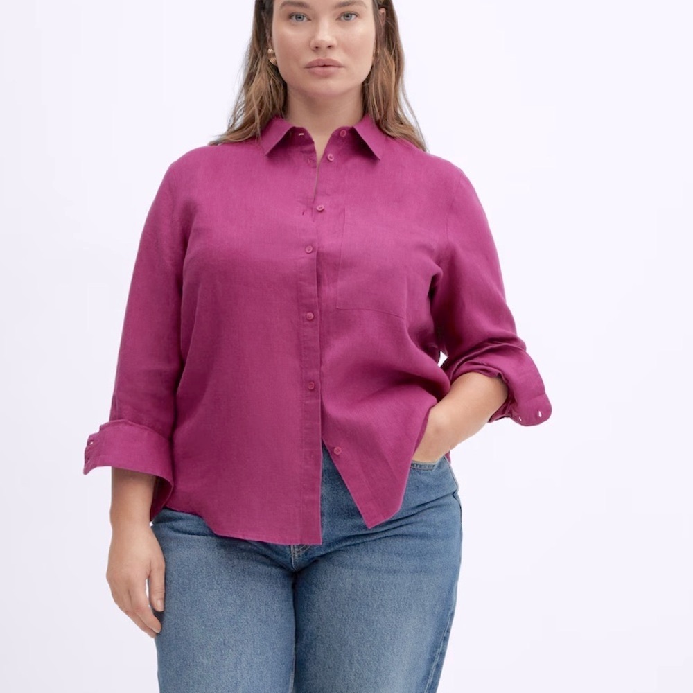 Mango 100% Linen Shirt in Pink, Size S